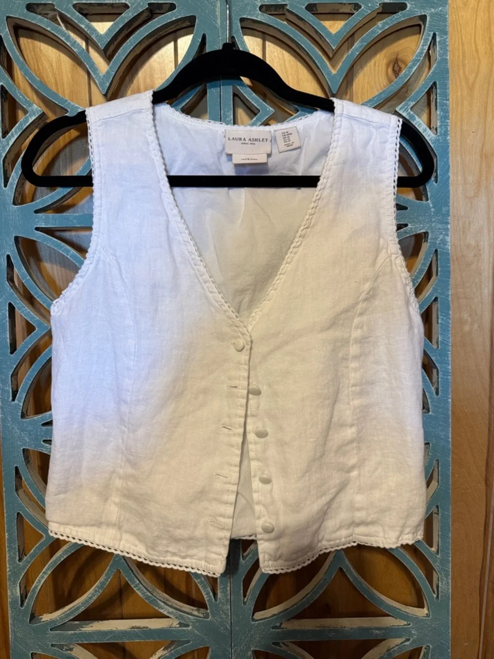 Laura Ashley White Linen button front and tie back vest - Picture 1 of 5